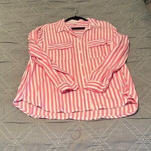 beachlunchlounge Pink and White Striped Button Down Shirt